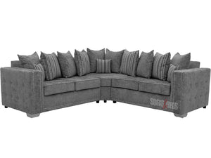 Kensington Grey Textured Fabric Corner Sofa - Lined Cushions