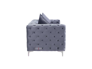 Side View of 3 Seater Grey Velvet Sofa - Kennington Sofa | Sofas & Beds Ltd.