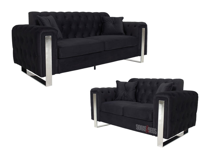 Kingsbury 3+2 Black Velvet Sofa Set - Sofas & Beds Ltd