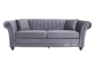 Side View of 3 Seater Lined Grey Velvet Fabric Sofa - Sofa Fitzrovia | Sofas & Beds Ltd.