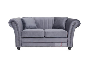 Side View of 2 Seater Lined Grey Velvet Fabric Sofa - Sofa Fitzrovia | Sofas & Beds Ltd.