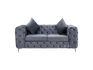Side View of 2 Seater Grey Velvet Sofa - Kennington Sofa | Sofas & Beds Ltd.