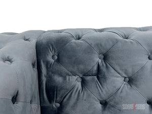 Side View of 3 Seater Grey Velvet Sofa - Kennington Sofa | Sofas & Beds Ltd.