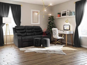 3 Seater Recliner Sofa in Black Air Leather - Pocket Sprung Seats, Foam Filled Armrests By Sofas & Beds Limited