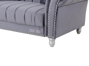 Wembley 3 Seater Grey Velvet Lined Sofa - Sofas & Beds Ltd