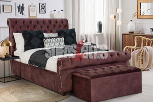 Burgundy Velvet Sleigh Bed | Sofas & Beds Limited