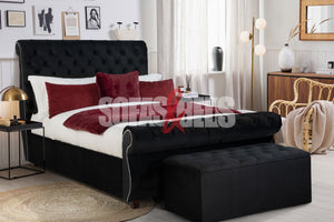 Velvet Sleigh Bed in Black | Sofas & Beds Limited