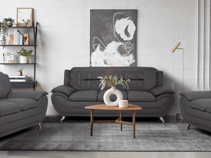 3 + 2 Seater Grey Leather Sofa Set- Sofas & Beds Limited