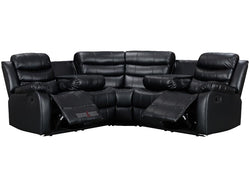 Recliner Corner Sofa - Black Leather | Reclining System - By Sofas & Beds Limited
