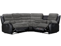 Reclined Black Corded Fabric & Aire Leather Recliner Corner Sofa - Sorrento Sofa | Sofas & Beds Ltd.