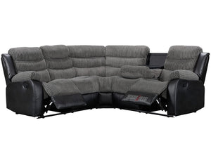 Sorrento Black Corded Fabric & Aire Leather Recliner Corner Sofa