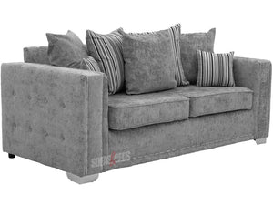 Kensington 3 Seater Grey Textured Fabric Sofa - Lined Cushions