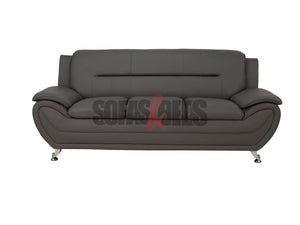 3 Seater Grey Leather Sofa - Sofas & Beds Limited