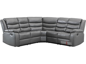 Corner Sofa - Grey Leather Recliner Sofa - Raisin Leg Rests | Reclining System | Sofas & Beds Limited