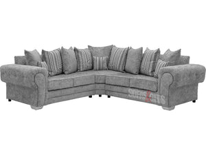 Chingford Grey Textured Fabric Corner Sofa - Lined Cushions