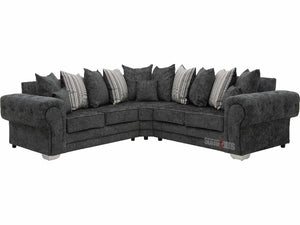 Chingford Dark Grey Textured Chenille Fabric Corner Sofa - Lined Cushions