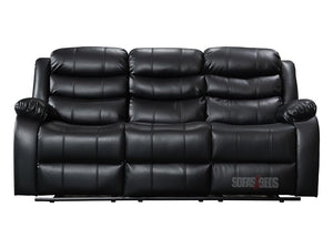 3 Seater Recliner Sofa in Black Air Leather - Pocket Sprung Seats, Foam Filled Armrests By Sofas & Beds Limited