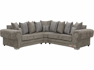 Chingford Truffle Textured Chenille Fabric Corner Sofa - Lined Cushions