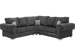 Kensal Dark Grey Textured Fabric Corner Sofa - Lined Cushions
