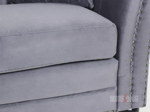 Side View of 2 Seater Lined Grey Velvet Fabric Sofa - Sofa Fitzrovia | Sofas & Beds Ltd.