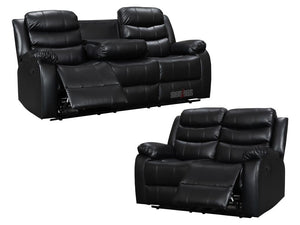 Sorrento 3+2 Black  Leather Recliner Sofa Set