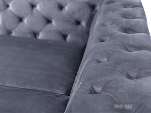 Side View of 2 Seater Grey Velvet Sofa - Kennington Sofa | Sofas & Beds Ltd.