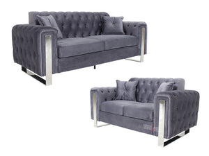 Kingsbury 3+2 Grey Velvet Sofa Set