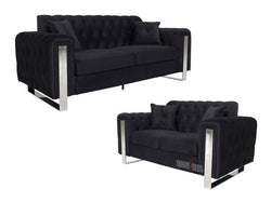 Kingsbury 3+2 Black Velvet Sofa Set - Sofas & Beds Ltd