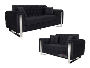 Kingsbury 3+2 Black Velvet Fabric Sofa Set
