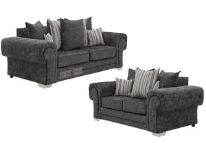 Chingford 3+2 Dark Grey Textured Fabric Sofa - Lined Cushions