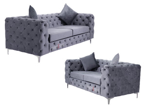 Kennington 3+2 Grey Velvet Fabric Sofa Package Set - Ex Display - Slight Damage