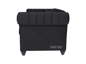 2 Seater Lined Black Velvet Fabric Sofa - Sofa Fitzrovia | Sofas & Beds Ltd.