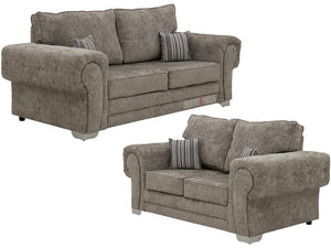 Kensal 3+2 Truffle Textured Chenille Fabric Sofa - Lined Cushions