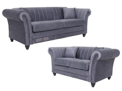 3+2 Seater Lined Grey Velvet Fabric Sofa - Sofa Fitzrovia | Sofas & Beds Ltd.
