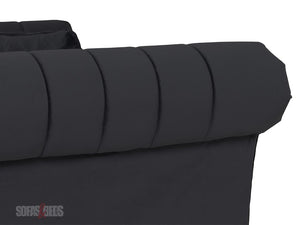 Side View of 3 Seater Lined Black Velvet Fabric Sofa - Sofa Fitzrovia | Sofas & Beds Ltd.