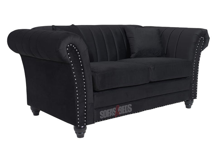 2 Seater Lined Black Velvet Fabric Sofa - Sofa Fitzrovia | Sofas & Beds Ltd.
