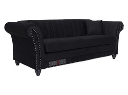Side View of 3 Seater Lined Black Velvet Fabric Sofa - Sofa Fitzrovia | Sofas & Beds Ltd.