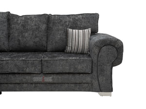 Dark Grey Textured Fabric Corner Sofa with Striped Pillows - Kensal Corner Sofa | Sofas & Beds Ltd.