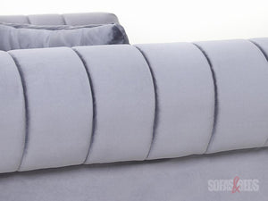 Side View of 3 Seater Lined Grey Velvet Fabric Sofa - Sofa Fitzrovia | Sofas & Beds Ltd.