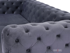 Side View of 3 Seater Grey Velvet Sofa - Kennington Sofa | Sofas & Beds Ltd.