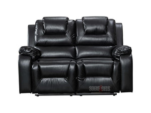 Vancouver 2 Seater Black Leather Recliner Sofa