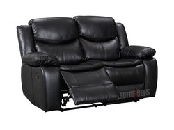 Reclined 2 Seater Black Leather Recliner Sofa - Sofa Highgate | Sofas & Beds Ltd.