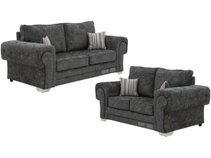 Kensal 3+2 Dark Grey Textured Fabric Sofa Set - Lined Cushions