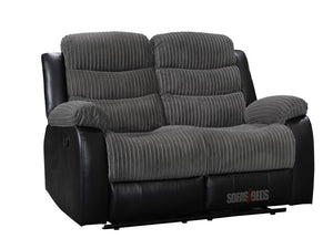 Sorrento 2 Seater Black Corded Fabric & Leather Recliner Sofa