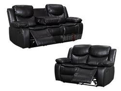 Reclined 3+2 Seater Black Leather Recliner Sofa - Sofa Highgate | Sofas & Beds Ltd.