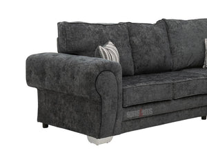 Dark Grey Textured Fabric Corner Sofa with Striped Pillows - Kensal Corner Sofa | Sofas & Beds Ltd.