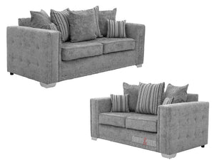 Kensington 3+2 Grey Textured Fabric Sofa - Lined Cushions