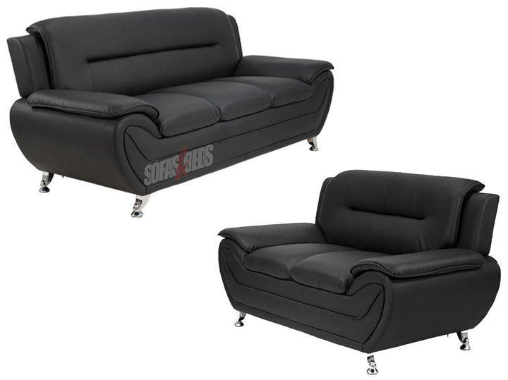 3 + 2 Seater Black Leather Sofa Set- Sofas & Beds Limited