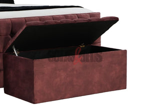 Velvet Chesterfield Ottoman Bed in burgundy - Sofas & Beds Limited
