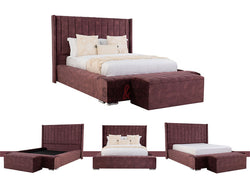 Velvet Upholstered Bed in Burgundy with Storage Box | Sofas & Beds Limited